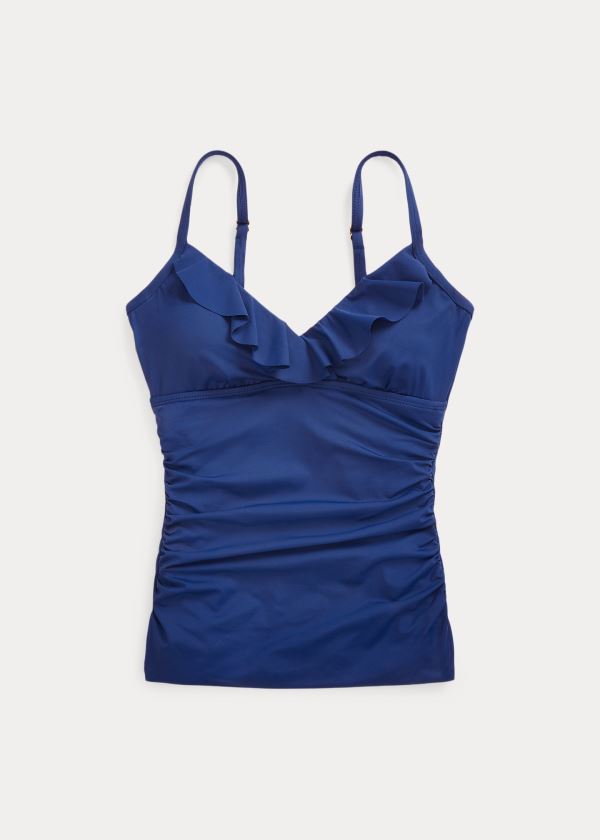 Tankini Ralph Lauren Mujer Azules - Ruffle-Trim V-Neck - UHSPC0582
